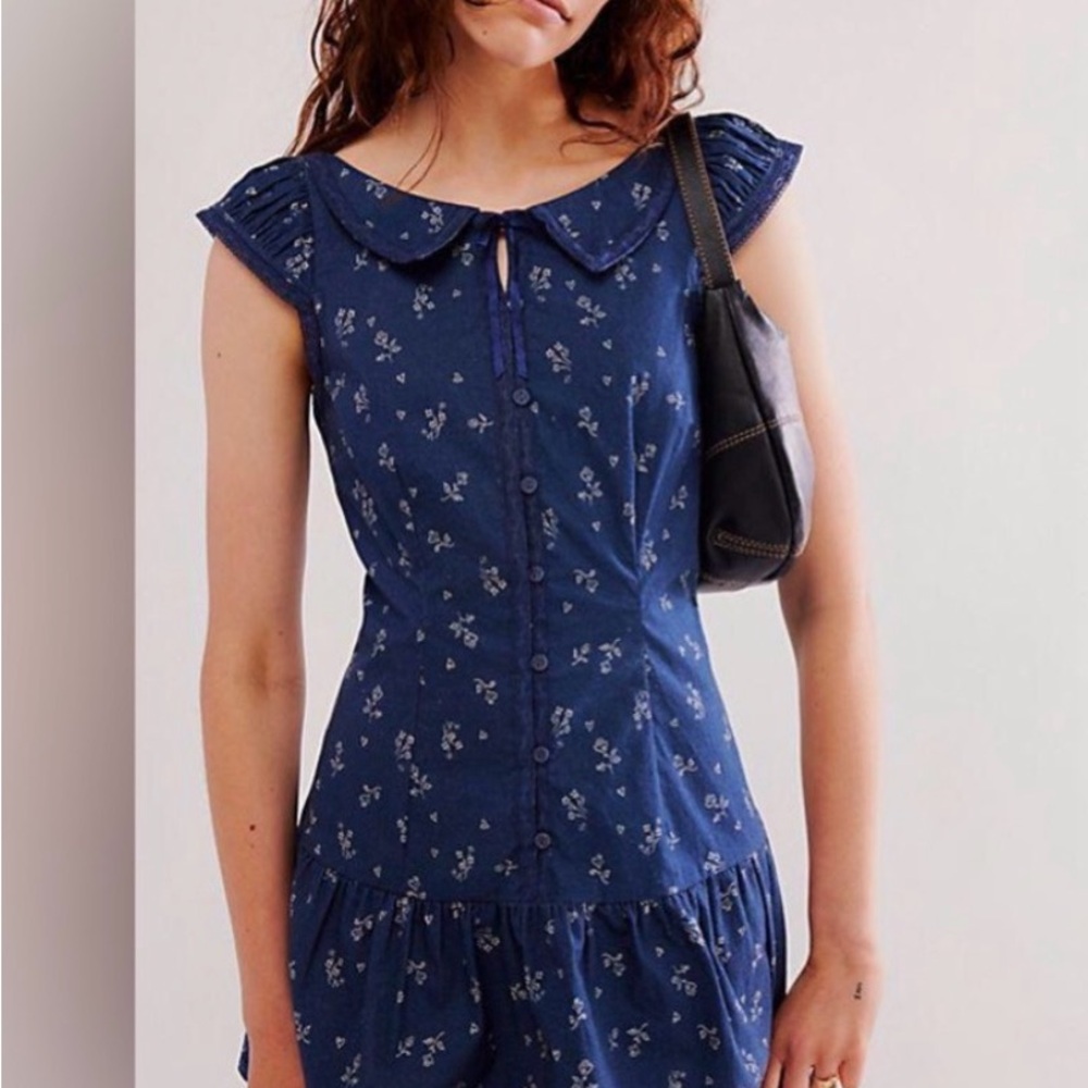 Free People Beasley Navy Floral Mini Dress